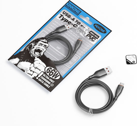 WK USB 2.0 Cable USB-C male - USB-A 66W PD Μαύρο 1m 250909