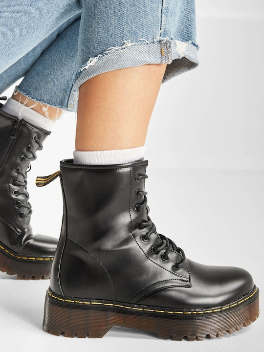 Leder Stiefeletten Damen Schwarz