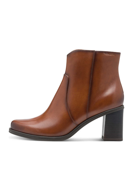 Leather Women's Ankle Boots with Medium Heel Brown