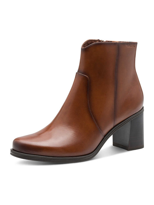 Leather Women's Ankle Boots with Medium Heel Brown