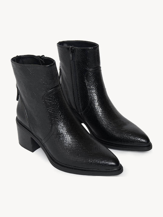 Black Western Ankle Boots Snake Print Texture