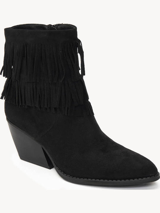 Black Western Ankle Boots Fringe Pointed Toe