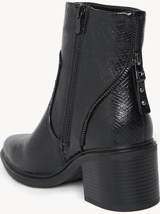 Black Western Ankle Boots Snake Print Texture