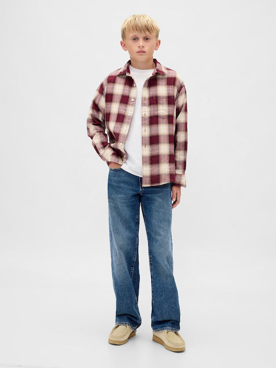 Kids Checked Shirt Long Sleeve Burgundy