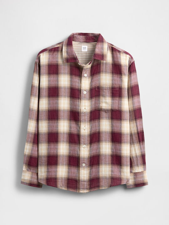 Kids Checked Shirt Long Sleeve Burgundy