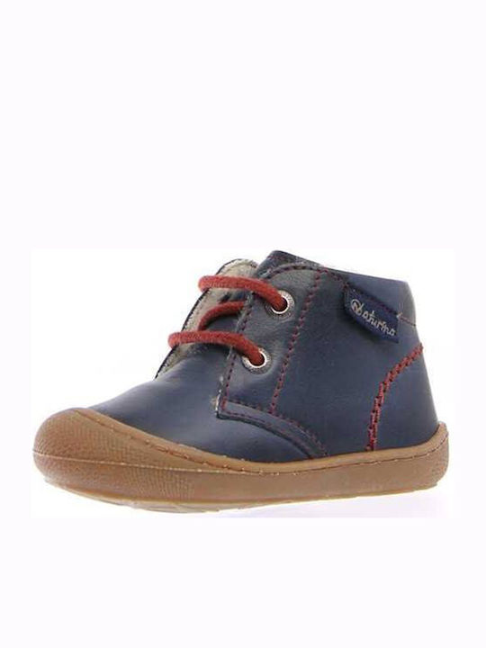 Anatomical Leather Kids Boots with Laces Navy Blue