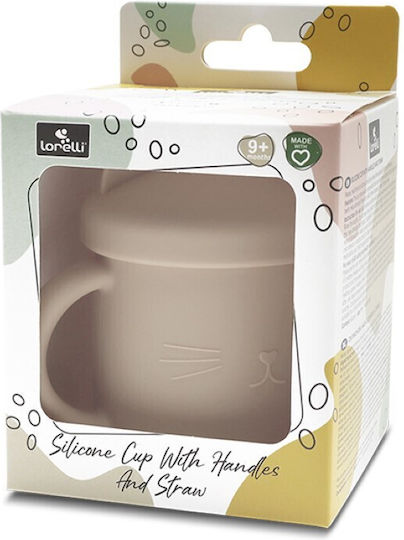 Lorelli Baby Cup with Handle and Straw made of Silicone Beige for 9m+m+