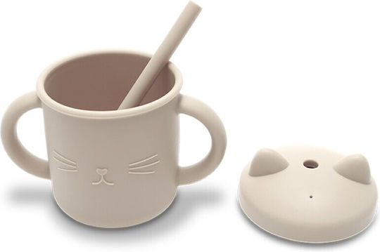 Lorelli Baby Cup with Handle and Straw made of Silicone Beige for 9m+m+