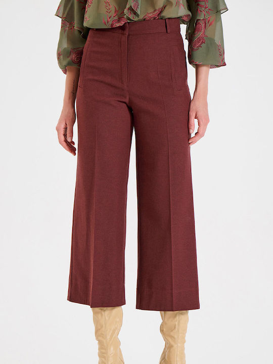 Women's High-waisted Fabric Capri Trousers Bordeaux