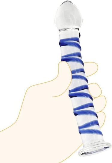 Smd Celestial Glass Dildo Blue Raised Spiral Texture & Mushroom Tip 17cm Clear Blue