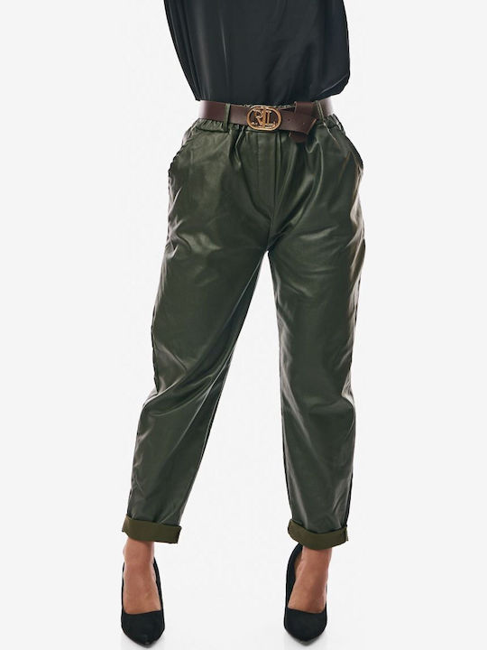 Damen Stoff Hose mit Gummizug Cypress Green