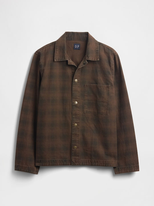 Μακρυμάνικo Βαμβακερό Overshirt Καρό Brown