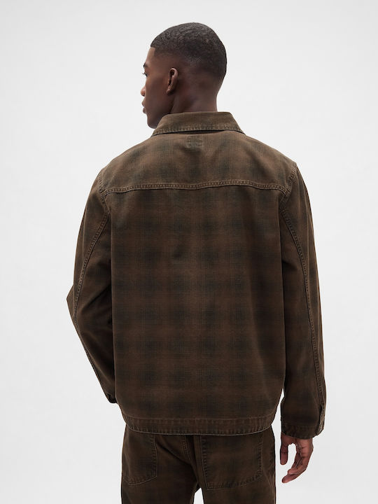 Μακρυμάνικo Βαμβακερό Overshirt Καρό Brown