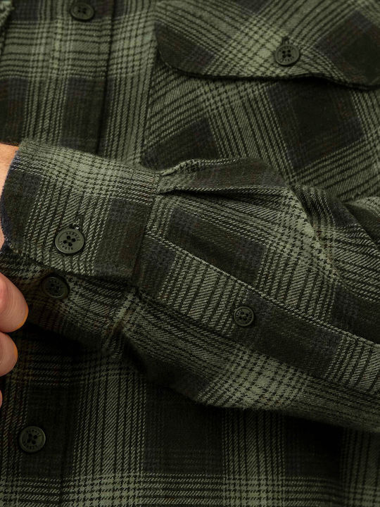 Long-sleeved Flannel Shirt Checked Black, Khaki