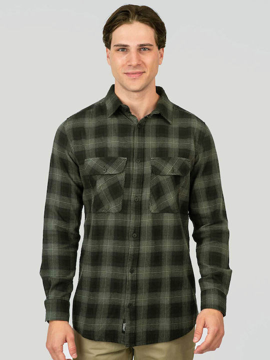Long-sleeved Flannel Shirt Checked Black, Khaki