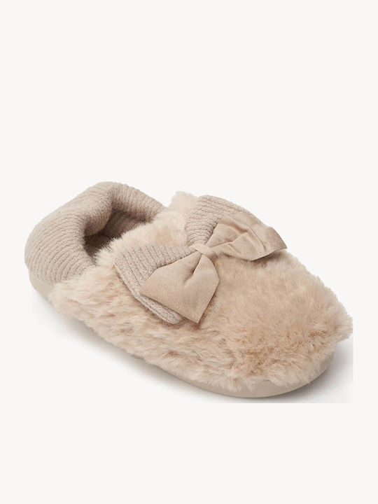 Beige Pelz Hausschuhe Für Zuhause Mit Dekorativem Schleife
