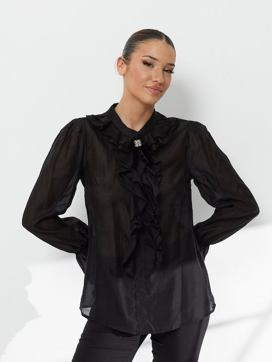 Langärmelig Damen Hemd Schwarz