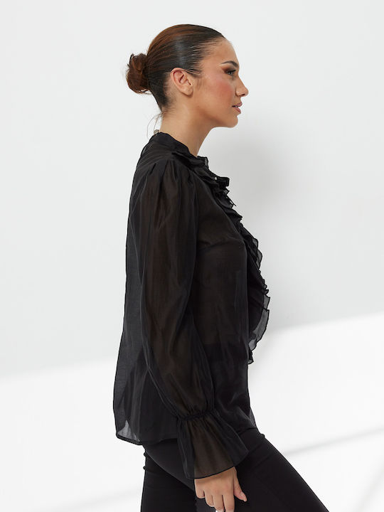 Langärmelig Damen Hemd Schwarz