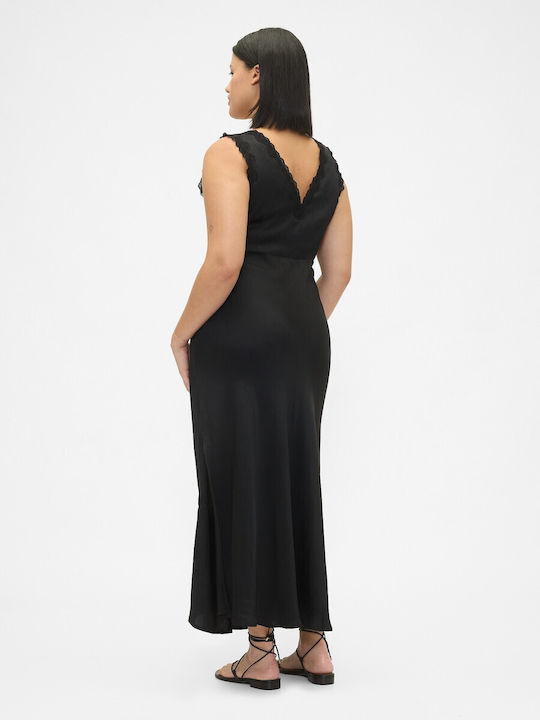 Summer Midi Evening Dress with Lace True Black