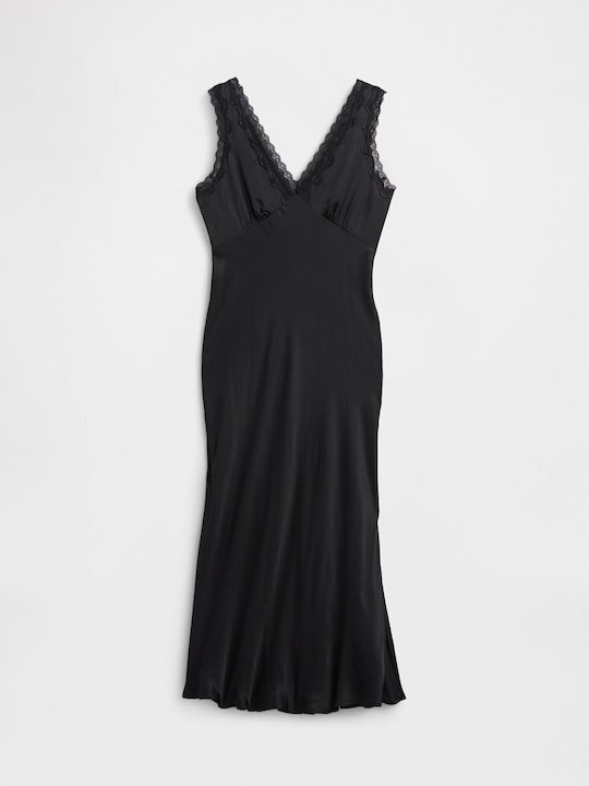 Summer Midi Evening Dress with Lace True Black