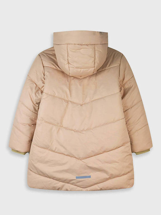 Kids Casual Long Jacket with Hood Beige