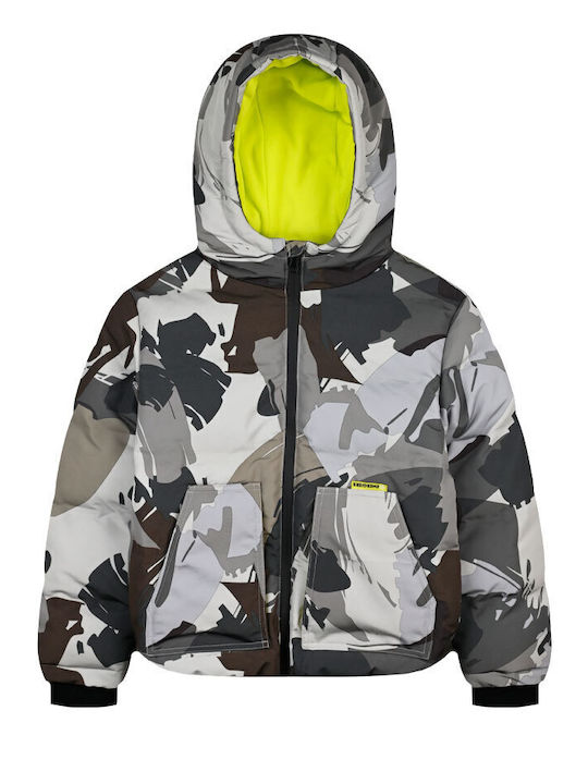 Army Kids Quilted Short Coat with Hood in Camouflage
