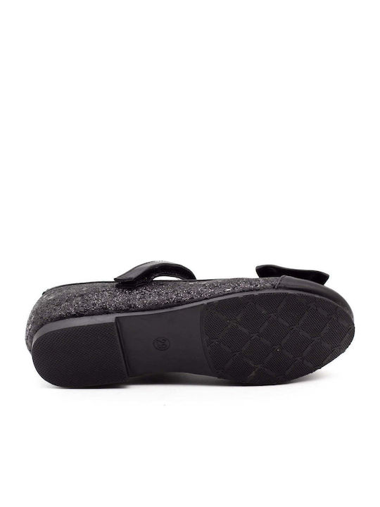 Kids Anatomic Leather Ballerinas with Hoop & Loop Closure Black