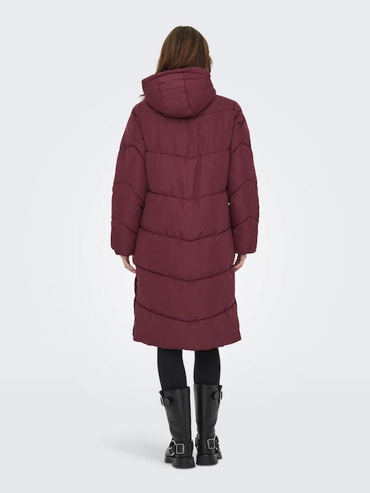 Lang Damen Puffer Jacke Wasserdicht für Winter Burgundy
