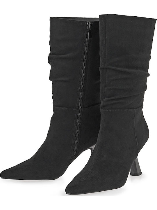 Wildleder Damenstiefel mit hohem Absatz Schwarz