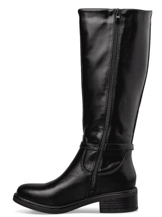 Synthetic Leather Riding Boots Black