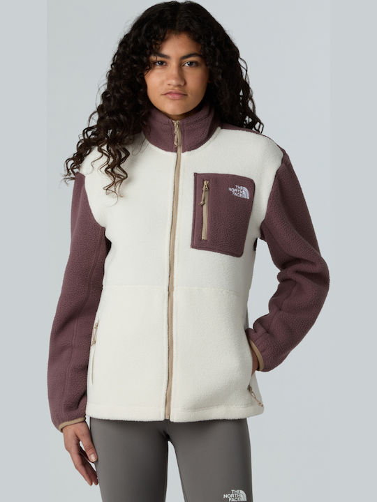 Women's Cardigan with Zipper Ecru/Brown
