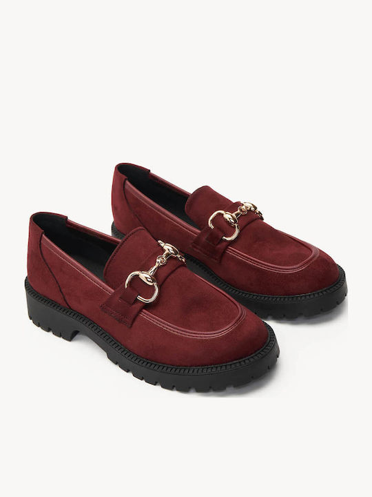 Bordeaux Suede Damen Mokassins Goldene Metallische Akzent