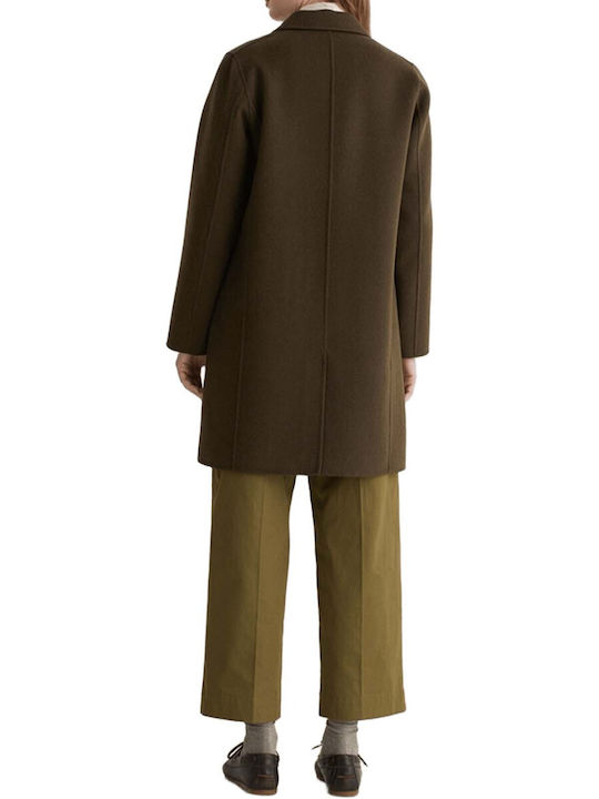 Wolle Damen Olive Mantel mit Knöpfen