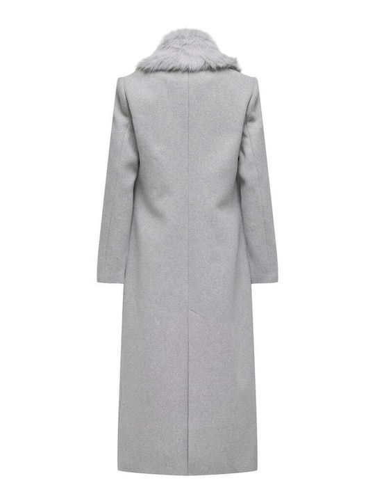 Wool Women's Gray Coat with Fur Details