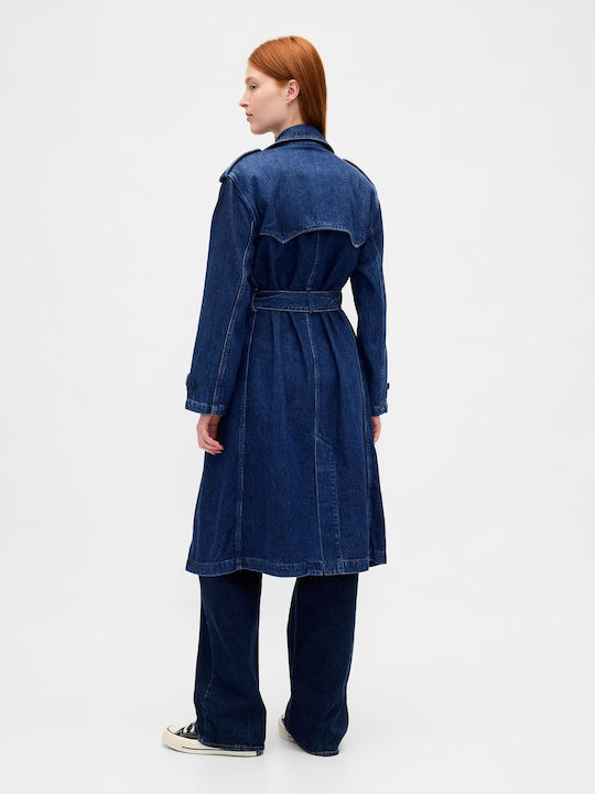 Damen Dark Indigo Blue Trenchcoat