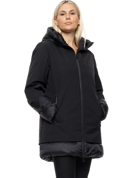 Damen Black Mantel mit Kapuze