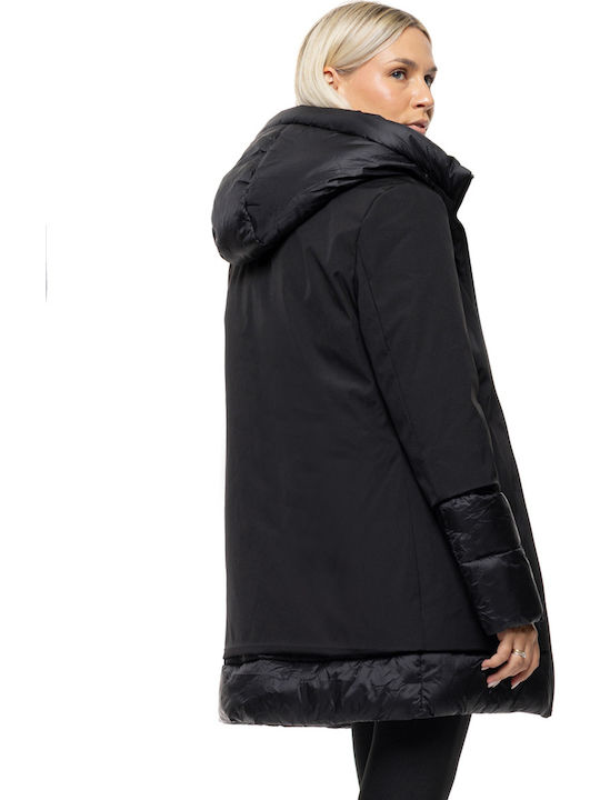 Damen Black Mantel mit Kapuze