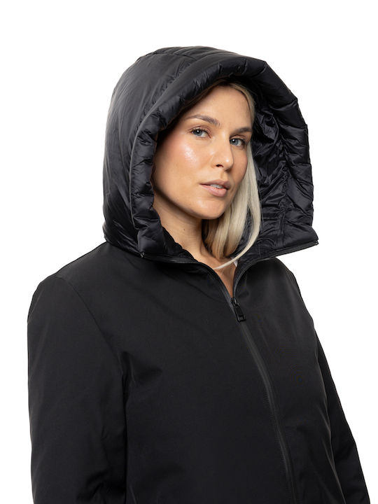Damen Black Mantel mit Kapuze