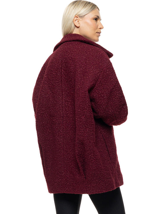 Γυναικείο Wine Red Παλτό Oversized με Κουμπιά