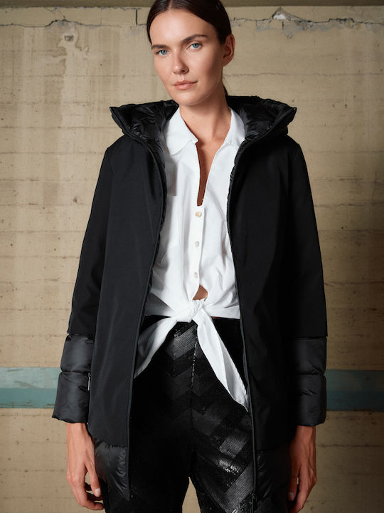 Damen Black Mantel mit Kapuze