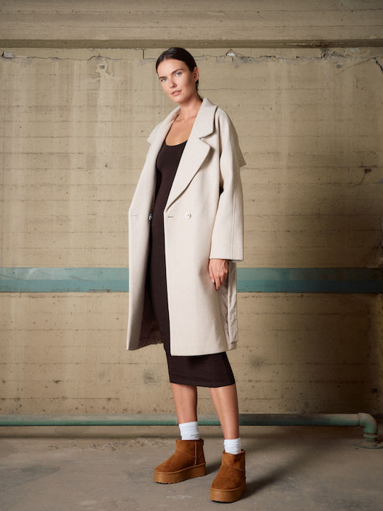 Women's Lt Beige Coat with Hood
