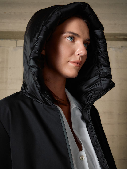 Damen Black Mantel mit Kapuze