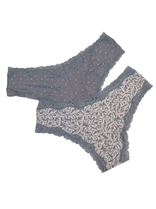 Bamboo Damen Brasilien 2Pack mit Spitze Multicolour