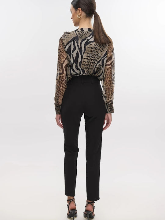 Women's High-waisted Fabric Trousers Black