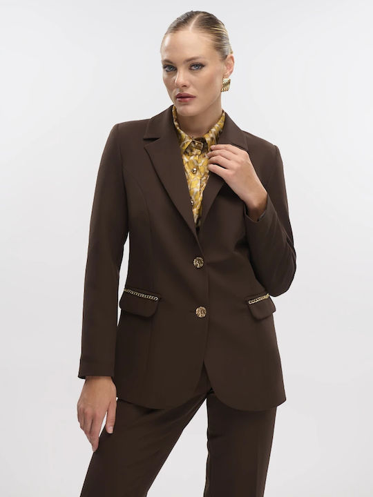 Damen Hoch tailliert Stoff Hose Brown