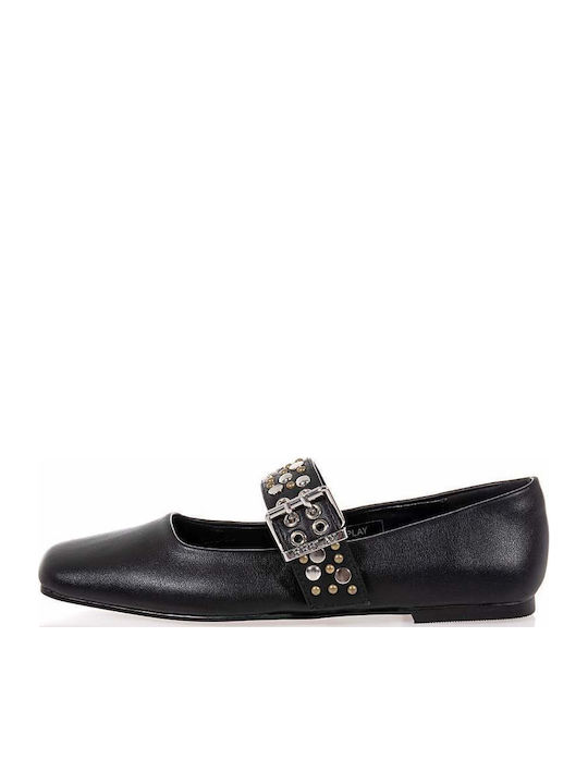 Synthetic Leather Pointy Ballerinas Black