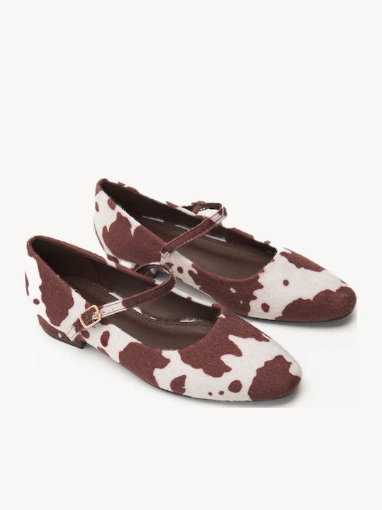 Cow Print Damen Ballerinas Mit Rund Zeh