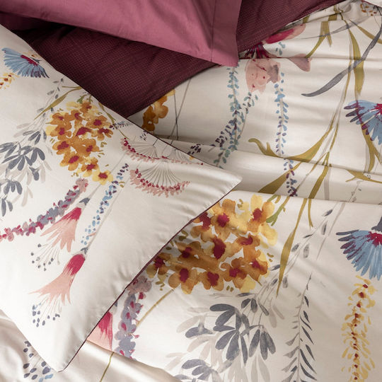 Cotton Box Single Duvet Cover Flos 160x220cm Burgundy