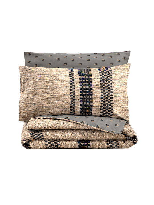 Cotton Box Duvet Cover Set Cotton Single with Pillowcase 160x220 Arlo Brown - Grey