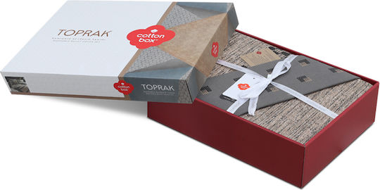 Cotton Box Σετ Παπλωματοθήκη Βαμβακερή 200x220cm Διπλή με 2 Μαξιλαροθήκες & 1 Σεντόνι Box 4 Καφέ - Γκρι
